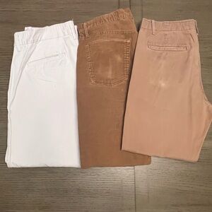 Set of Three Casual Pants in White, Brown, and Tan gap khakis and jeans